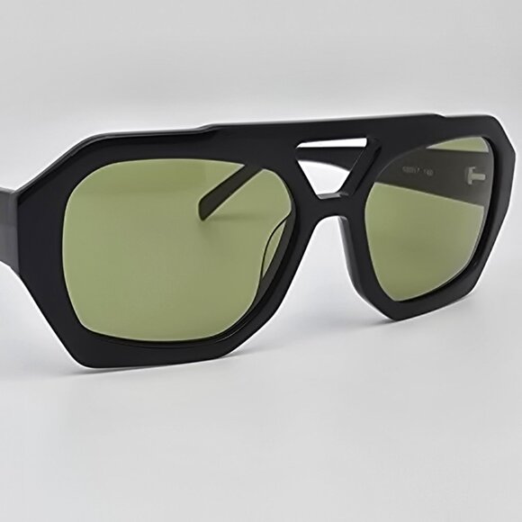 Vehla River VS414 Gloss Black Frame Khaki Lens Aviator Sunglasses 53-17-140
